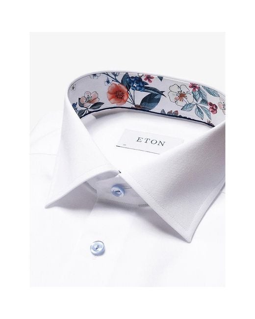 Eton of Sweden White Signature Floral-Print Slim-Fit Organic Cotton-Twill Shirt for men