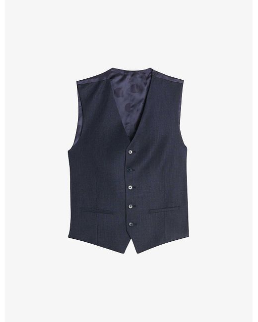 Ted Baker Blue Forbyw Puppytooth-texture Stretch Wool-blend Waistcoat for men