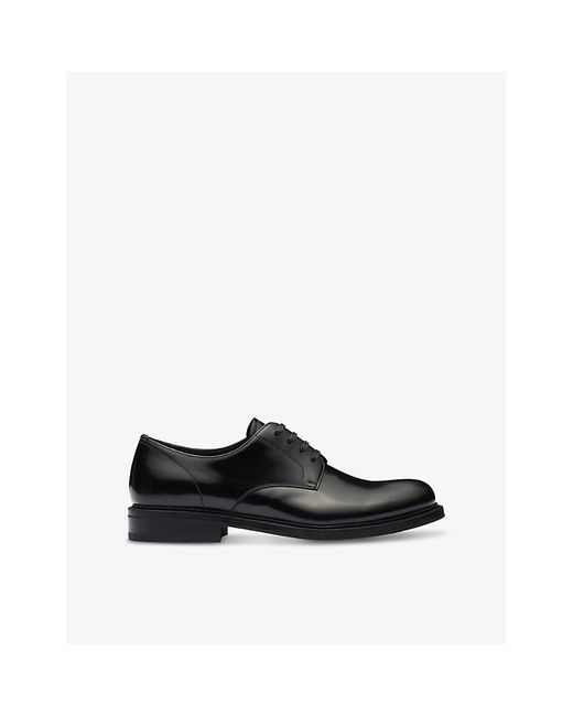 Prada Black Brushed Leather Lace-Up Shoes for men