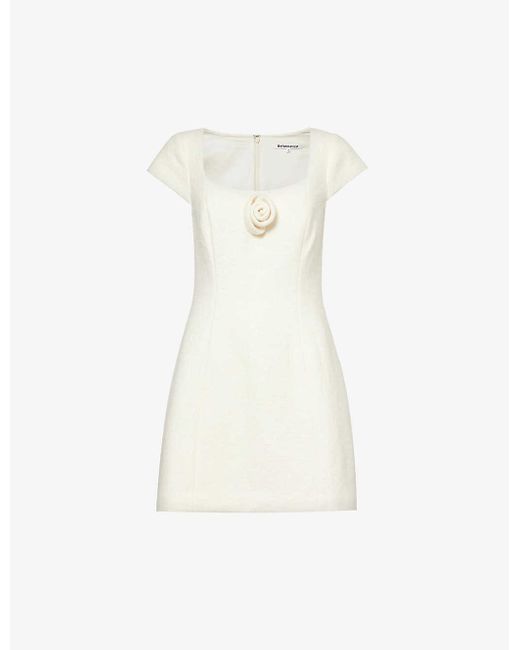Reformation White Zada Rose-embellished Woven Mini Dress