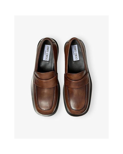 Jimmy Choo Brown Buff Burnished Leather Loafers