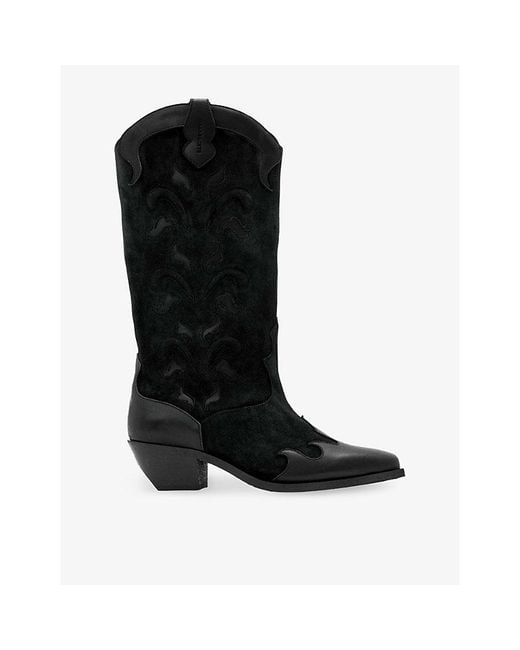 AllSaints Black Dolly Western Leather And Suede Boots