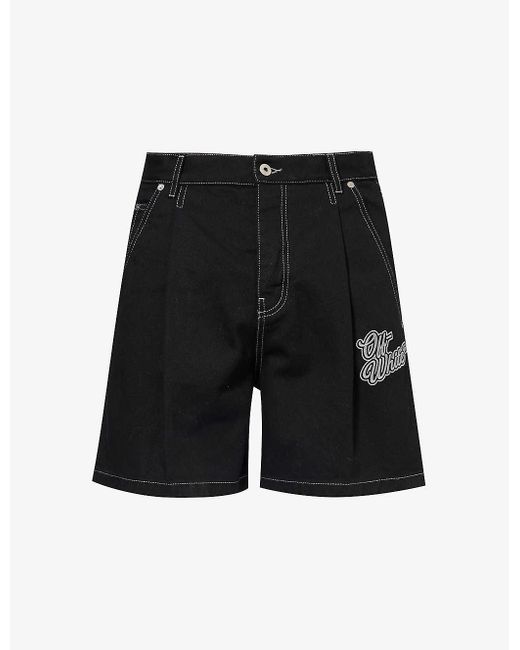 Off-White c/o Virgil Abloh Black 90s Logo-embroidered Denim Shorts for men