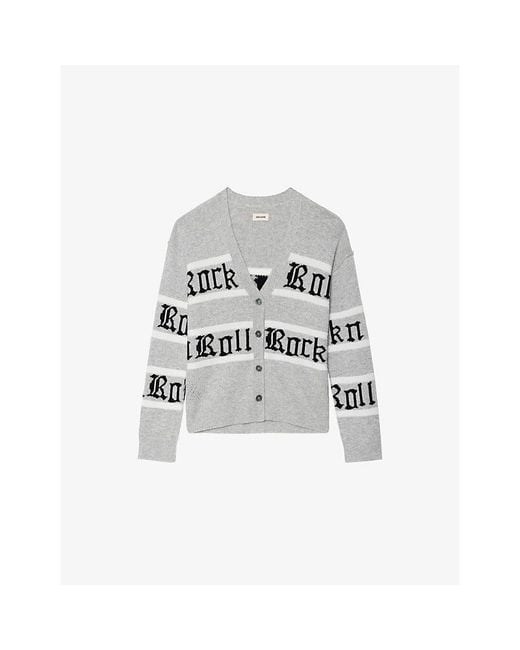 Zadig & Voltaire White Mirkaz Jacquard-Pattern Wool And Cashmere Blend Cardigan