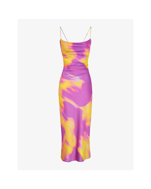 OMNES Pink Riviera Cowl-neck Sleeveless Recycled-polyester Midi Dress