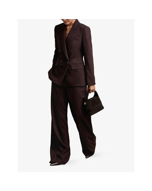 Reiss Brown Solene Wide-Leg High-Rise Stretch Wool-Blend Trousers