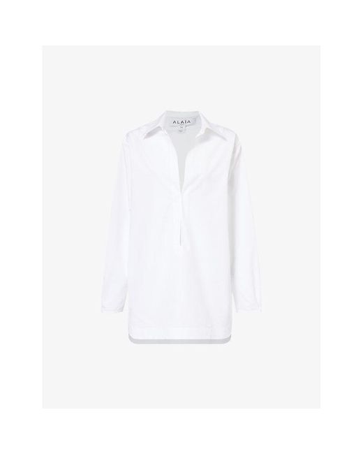 Alaïa White Long-sleeved Side-pocket Cotton Mini Dress