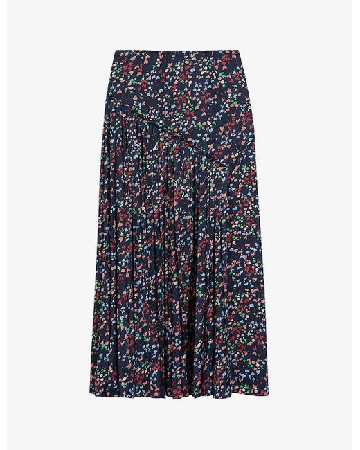 Ted Baker Israa Graphic-print Pleated Woven Midi Skirt 1 in Blue | Lyst