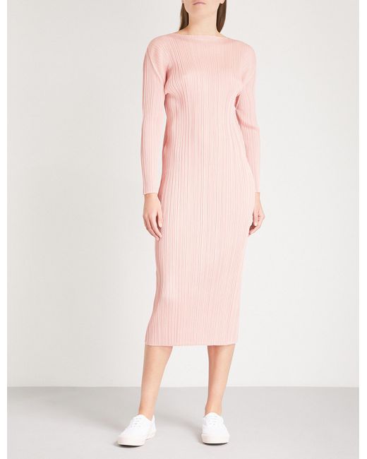 Pleats Please Issey Miyake Pink Long-sleeved Pleated Dress