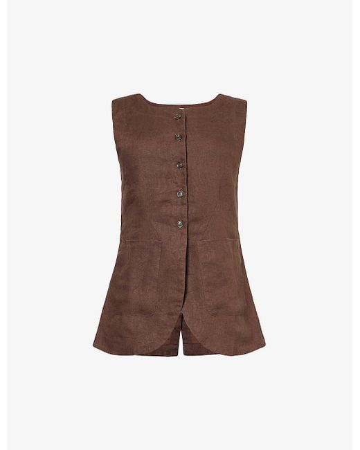 Posse Brown Emma Side-pocket Linen Waistcoat