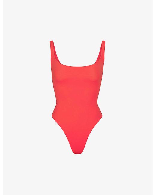 Skims Red Fits Everybody Square-neck Stretch-woven Bodysuit