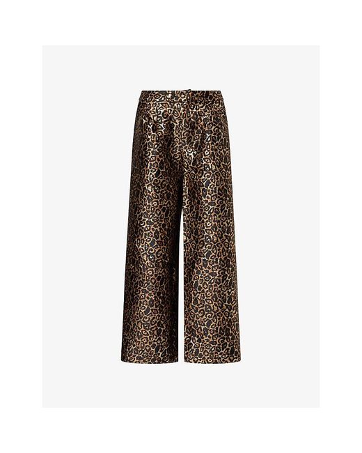Sister Jane Brown Cherie Leopard-Print Wide-Leg Woven Trousers