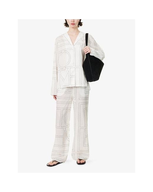 Totême  White Monogram-Print Wide-Leg Cotton-Blend Pajama Bottoms