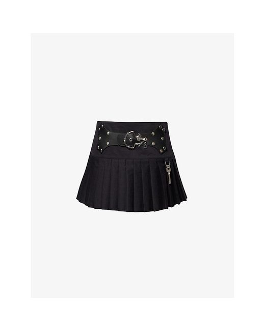 Chopova Lowena Black Wendron Knife-pleat Cotton Mini Skirt