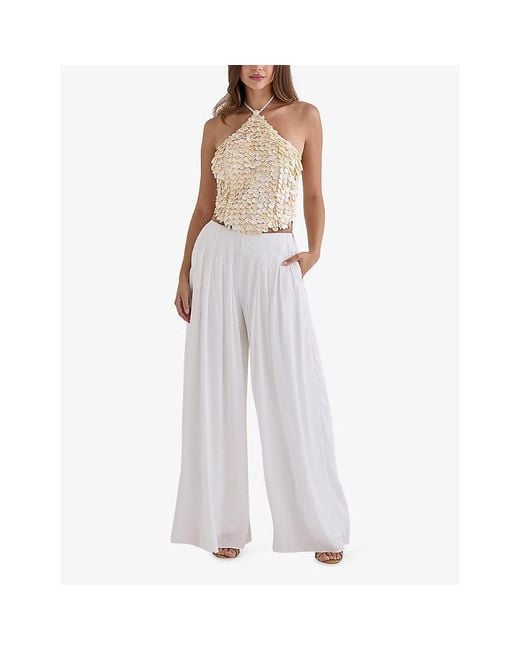 House Of Cb White Zina Bead-Embellished Georgette Top