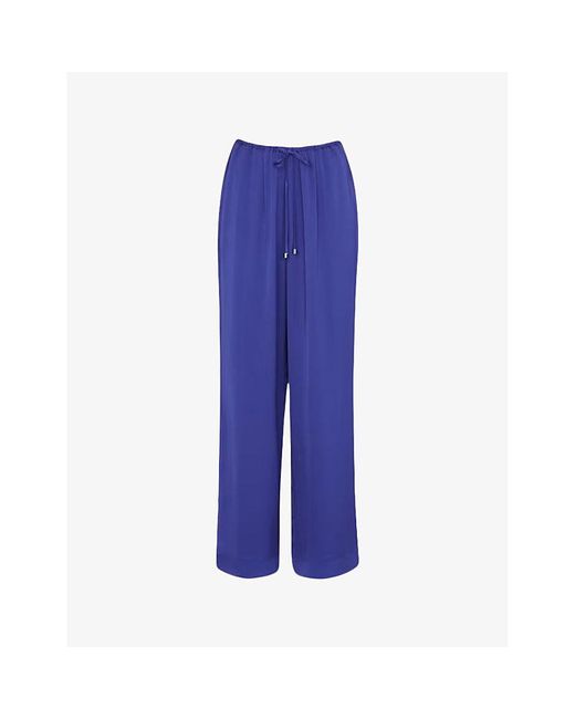 Whistles Blue Clara Elasticated-waist Straight-leg Mid-rise Woven Trousers