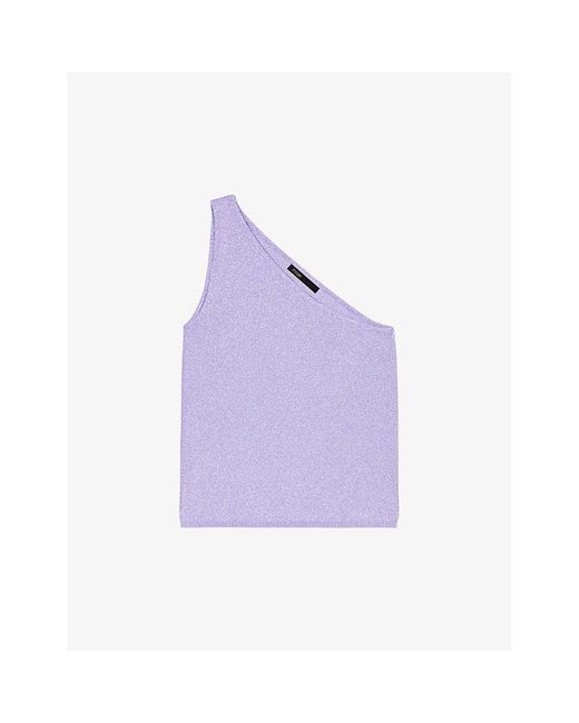 Maje Purple One-shoulder Slim-fit Stretch-woven Top
