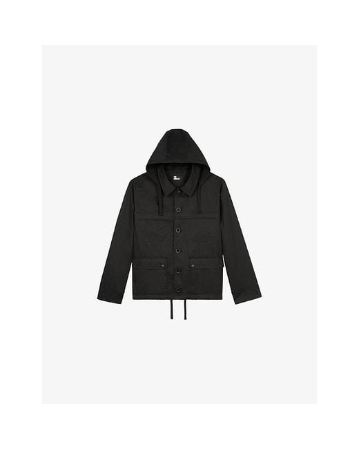 The Kooples Black Patch-Pocket Regular-Fit Hooded Cotton Jacket for men