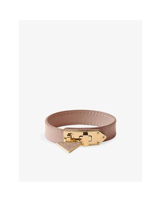 Prada Brown Logo-Charm Leather Bracelet