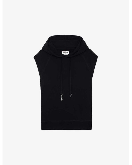 Zadig & Voltaire Black Charm-embellished Sleeveless Cotton-jersey Hoody