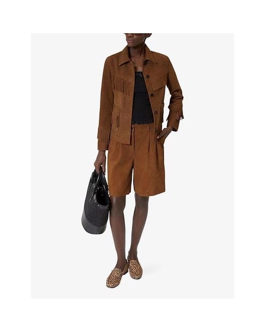 The Kooples Brown Fringed Button-Down Suede Jacket