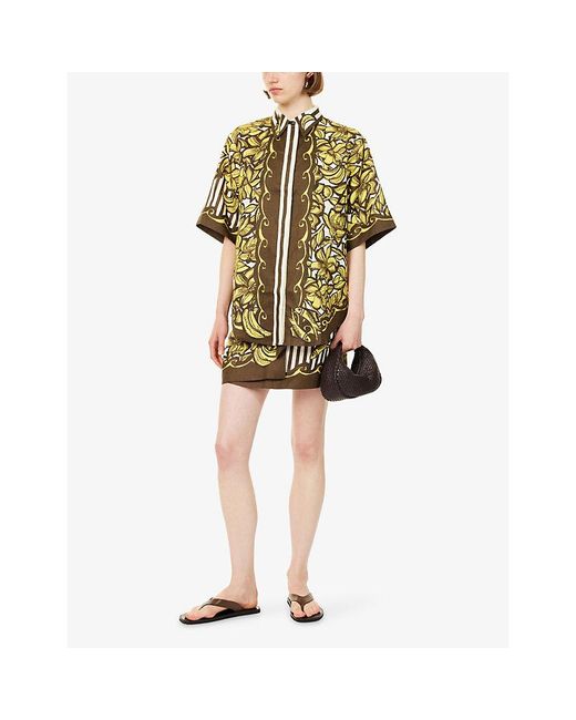 ALÉMAIS Green Mona Graphic-Pattern Hemp Shirt