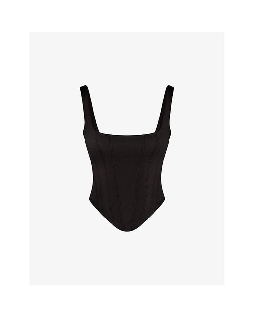 House Of Cb Black Rafa Curved-Hem Satin Top