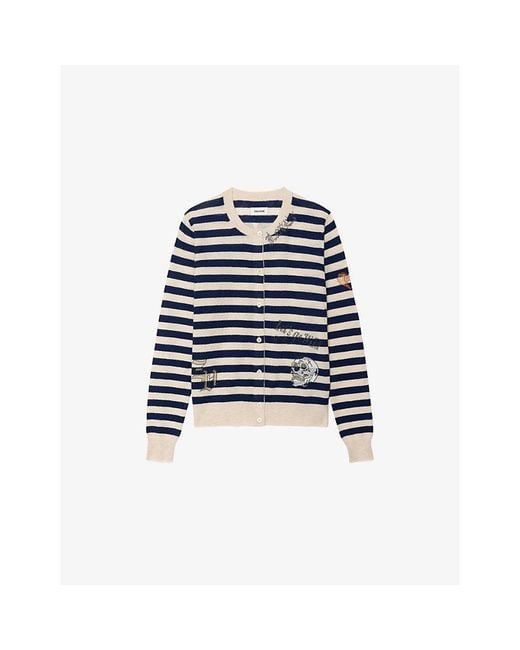 Zadig & Voltaire Blue Missya Striped Cashmere Cardigan
