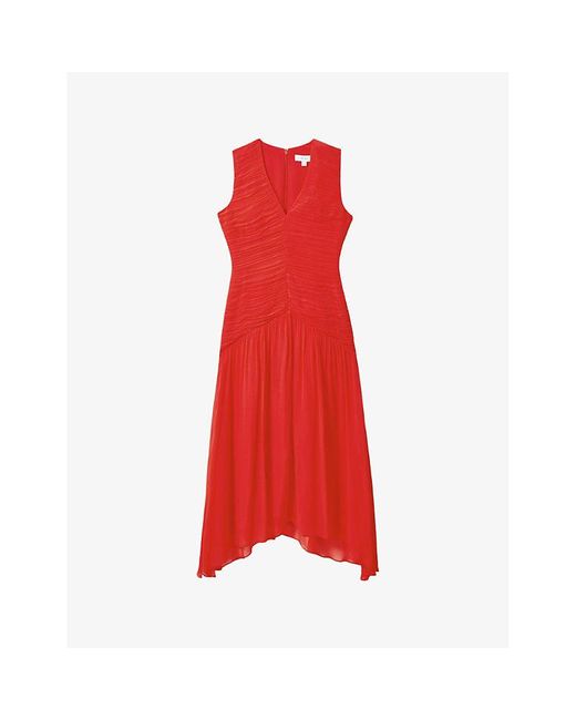 Reiss Red Saffy Ruched Woven Maxi Dress