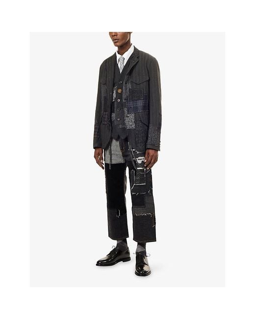 Junya Watanabe Black Patchwork Zip Woven Blazer for men