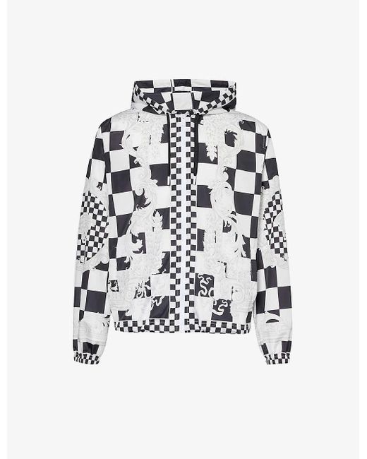Versace White Medusa Check-print Relaxed-fit Woven Jacket for men