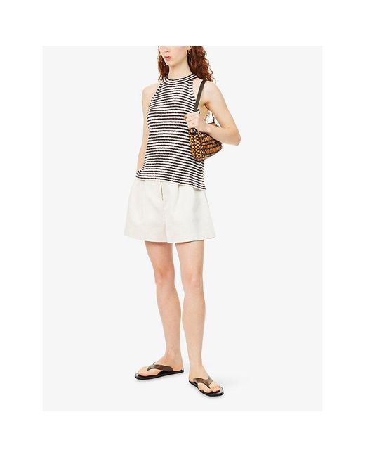 ME+EM Multicolor Striped Halterneck Bouclé Cotton-Blend Vest Top