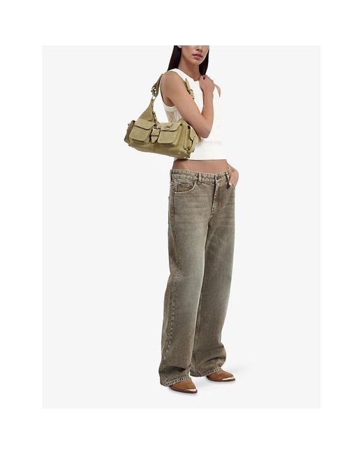 The Kooples Gray Buckled Wide-Leg Low-Rise Denim Jeans