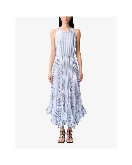 Claudie Pierlot Blue Polka-Dot Sleeveless Woven Midi Dress
