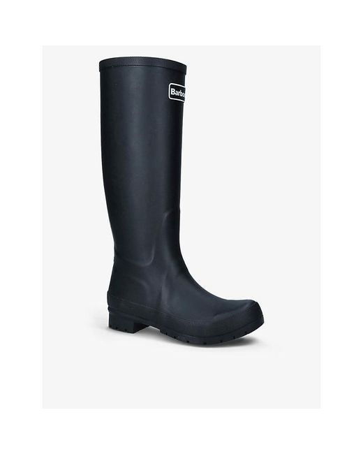 Barbour Blue Abbey Logo-Patch Rubber Wellington Boots