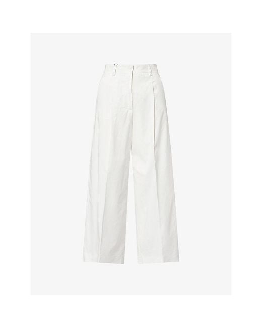 Weekend by Maxmara White High-Rise Straight-Leg Cotton-Blend Trousers