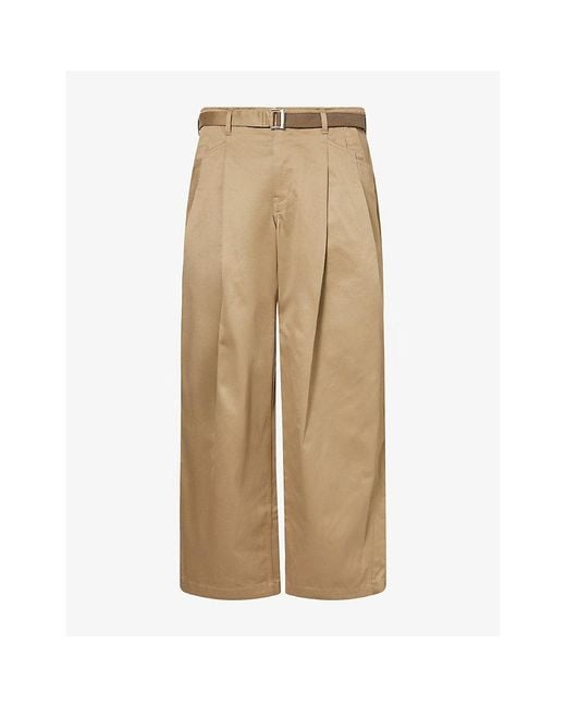 Sacai Natural Double-Pleated Wide-Leg Cotton Chinos for men
