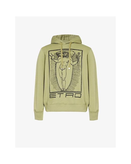 Etro Green Graphic-print Relaxed-fit Cotton-jersey Hoody for men