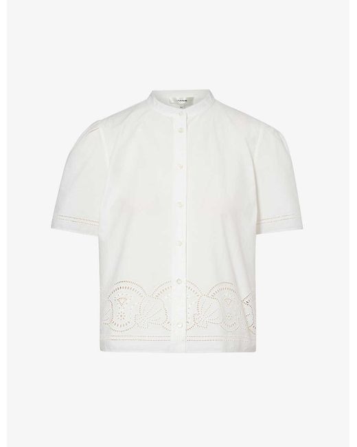 FRAME White Broderie Anglaise-embroidered Cotton-poplin Shirt