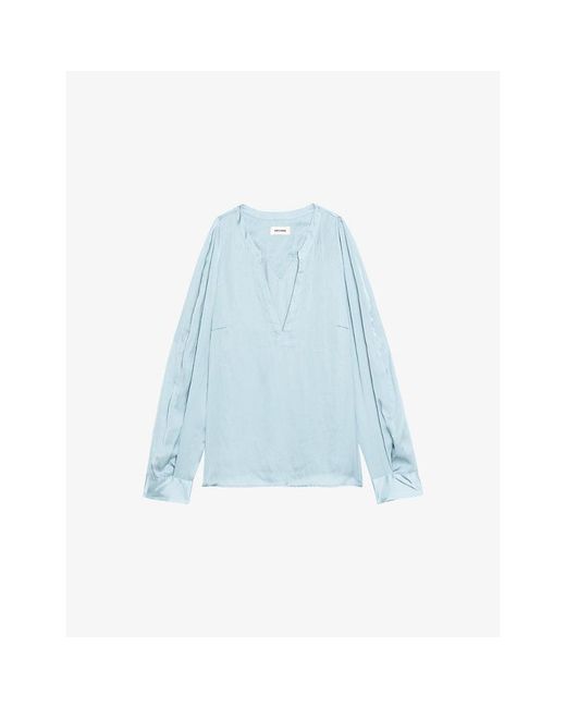 Zadig & Voltaire Blue Torny V-Neck Satin Blouse