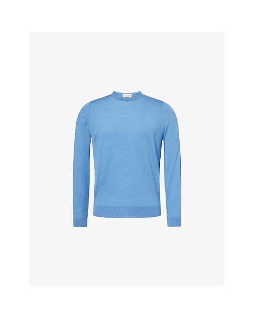 John Smedley Blue Lundy Crewneck Merino-Wool Jumper for men