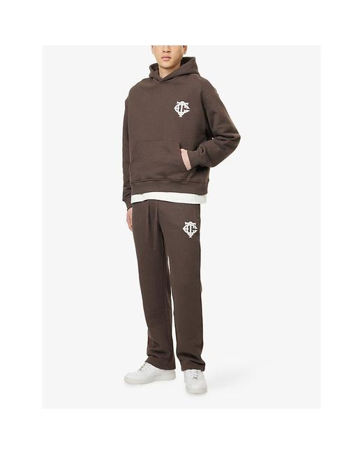 The Couture Club Brown Monogram-Emblem Relaxed-Fit Cotton Hoody for men