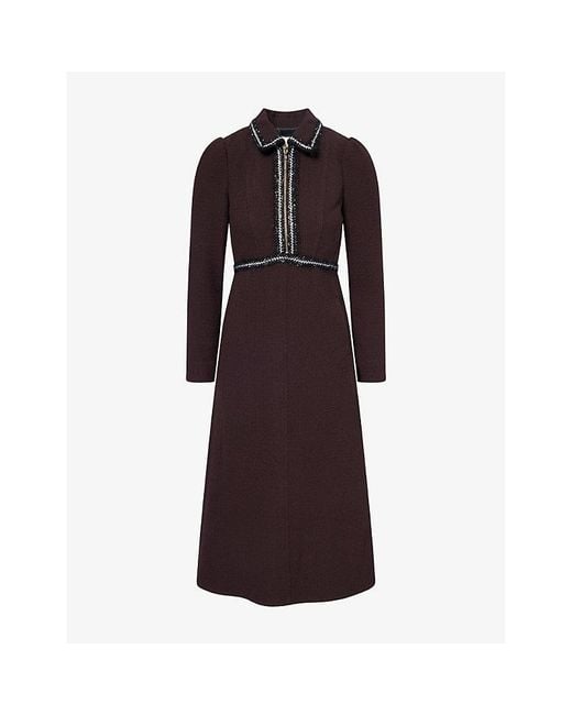 ME+EM Brown Tweed Long-Sleeve Woven Midi Dress