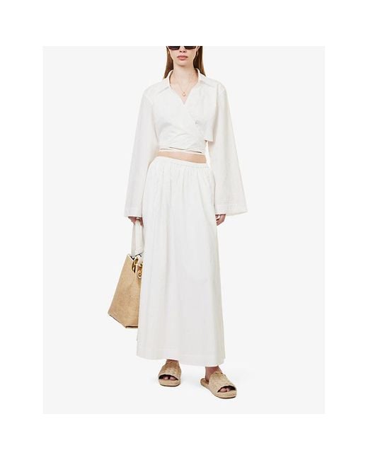 Faithfull The Brand White Scanno Slip-pocket Organic-cotton Midi Skirt