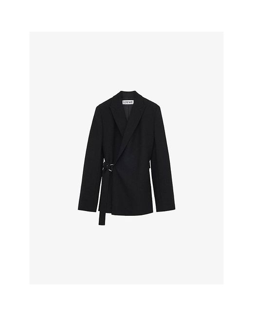 Loewe Black Peak-Lapel Draped Wool And Leather Blend Jacket