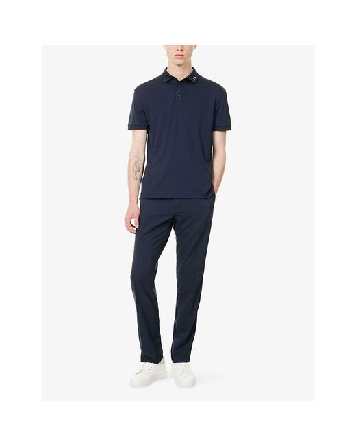 J.Lindeberg Blue Kv Logo-Embroidered Woven Polo Shirt for men