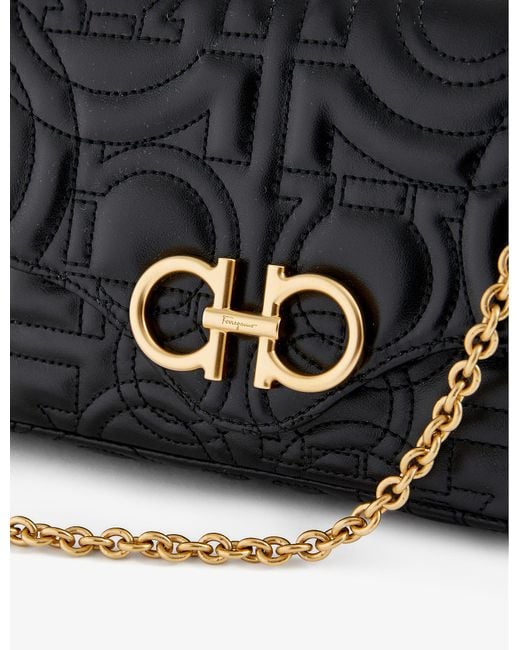 Ferragamo Gancini Quilted Leather Wallet On Chain in Black | Lyst