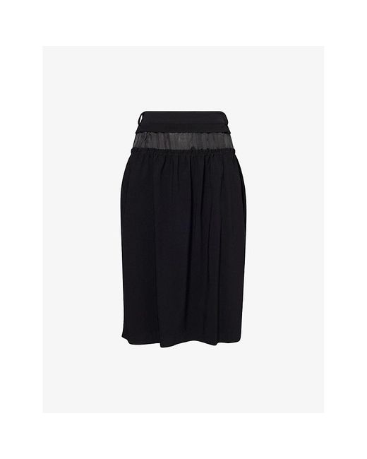 Maison Margiela Black Satin-Waistband Regular-Fit Stretch-Woven Midi Skirt