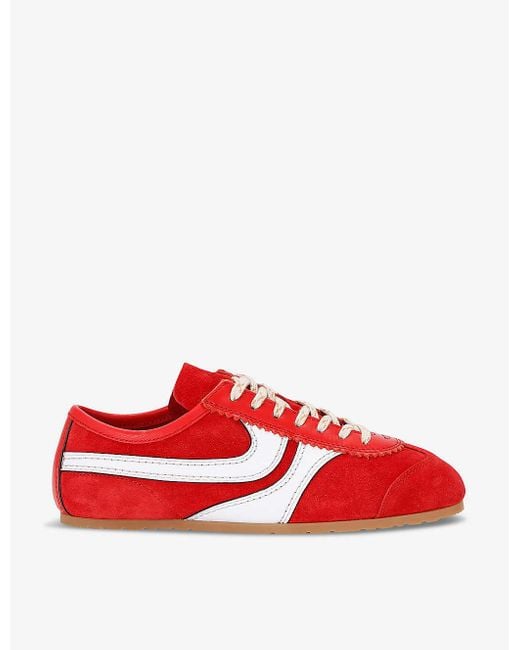 Dries Van Noten Red Retro Panelled Leather Low-top Trainers