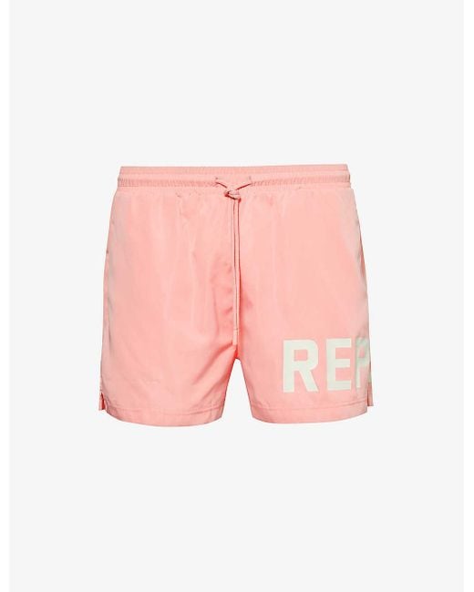 Represent Pink Brand-print Regular-fit Swim Shorts for men